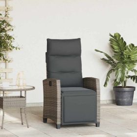Reclining Patio Chair with Side Table Gray Poly Rattan
