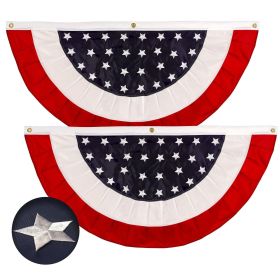 2 Pack USA Pleated Fan Flag 2x4FT Star Center Embroidered Polyester Stars and Stripes