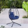 Egg Chair with Stand Indoor Outdoor Swing Chair Patio Wicker Hanging Egg Chair Hanging Basket Chair Hammock Chair with Stand for Bedroom Living Room B
