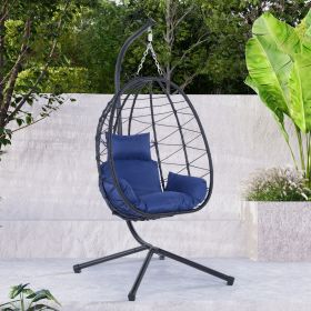 Egg Chair with Stand Indoor Outdoor Swing Chair Patio Wicker Hanging Egg Chair Hanging Basket Chair Hammock Chair with Stand for Bedroom Living Room B