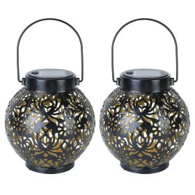 2Pcs Solar Powered Hanging Lights Outdoor Waterproof Decorative Hollow Lantern Lamps Warm White Retro Style Decorative Landscape Lights For Patio