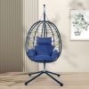 Egg Chair with Stand Indoor Outdoor Swing Chair Patio Wicker Hanging Egg Chair Hanging Basket Chair Hammock Chair with Stand for Bedroom Living Room B