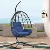 Egg Chair with Stand Indoor Outdoor Swing Chair Patio Wicker Hanging Egg Chair Hanging Basket Chair Hammock Chair with Stand for Bedroom Living Room B