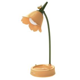 Cute LED Desk Lamp, Kawaii Flower Bird Table Lamp USB Rechargeable (Color: yellow)