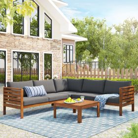 GO Wood Structure Outdoor Sofa Set with gray Cushions Exotic design Water-resistant and UV Protected texture High quality acacia wood Strong Meta (Color: as Pic)