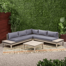 Loft Outdoor Acacia Wood and Wicker 5 Seater Sectional Sofa Set (Color: as Pic)