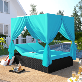 U_STYLE Outdoor Patio Wicker Sunbed Daybed with Cushions, Adjustable Seats (Color: as Pic)