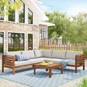 GO Wood Structure Outdoor Sofa Set with beige Cushions Exotic design Water-resistant and UV Protected texture High quality acacia wood Strong Met (Color: as Pic)