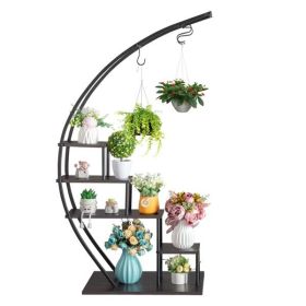 Artisasset 2pcs 5 Layers Semicircle Iron Wood Suitable For Garden Balcony Patio Lawn Home Decoration Plant Stand Flower Pot Stand Iron Flower Sta (Color: as picture)