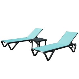 Outdoor Lounge Chair, Aluminum Plastic Patio Chaise Lounge with Side Table & 5 Position Adjustable Backrest & Wheels (Color: as Pic)