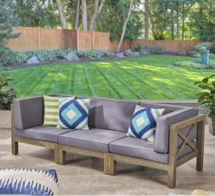 BRAVA X-BACK 3 SEATER OUTDOOR SECTIONAL SOFA SET, DARK GRAY (Color: as Pic)