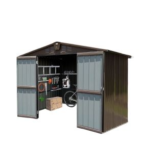 Outdoor Storage Shed 10'x8', Metal Tool Sheds Storage House with Lockable Double Door,Large Bike Shed Waterproof for Garden,Backyard,Lawn(Brown) (Color: as Pic)