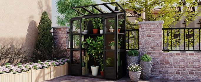 TOPMAX 78-inch Wooden Greenhouse Cold Frame with 4 Independent Skylights and 2 Folding Middle Shelves, Walk-in Outdoor Greenhouse, Black (Color: as Pic)