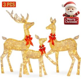 5ft 3-Piece Lighted Christmas Deer Family Set, Large Outdoor Yard Reindeer Holiday Decoration,Lighted Deer Set for Indoor Decor (Main Material: Iron, Main Color: Golden)