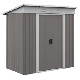 Outsunny 6' x 4' Metal Lean to Garden Shed, Outdoor Storage Shed, Garden Tool House with Double Sliding Doors, 2 Air Vents for Backyard, Patio, L (Color: as Pic)