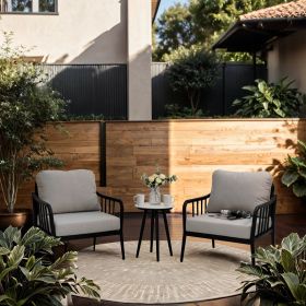 3PC Outdoor Aluminum Patio Furniture Chaise Lounge Set, 2 Chaise & 1 End Table with Modern Tapered Feet (Color: as Pic)