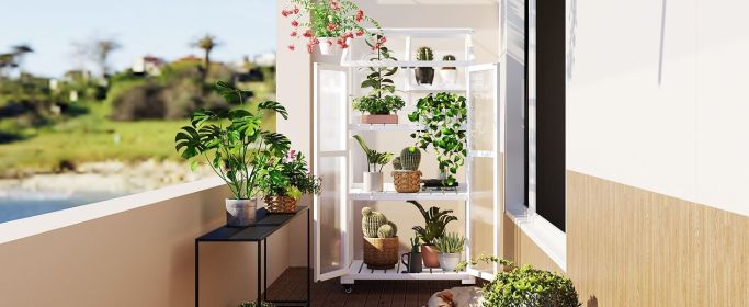 TOPMAX 62inch Height Wood Large Greenhouse Balcony Portable Cold Frame with Wheels and Adjustable Shelves for Outdoor Indoor Use, White (Color: as Pic)