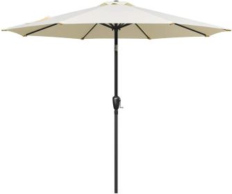 Simple Deluxe 9ft Outdoor Market Table Patio Umbrella with Button Tilt, Crank and 8 Sturdy Ribs for Garden, Beige (Color: as Pic)