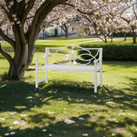 Outdoor Garden Patio Bench,Iron Metal Steel Frame Park Bench with Backrest and Armrest, Slatted Seat for Park, Yard & Porch, Balcony (Color: as Pic)
